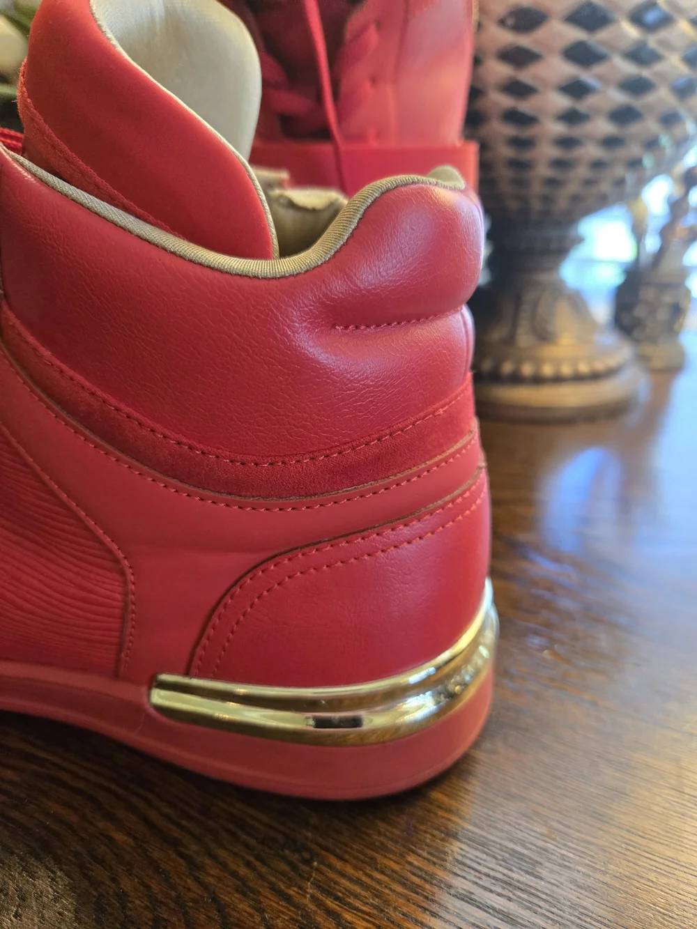 ALDO Women's Red High-Top Sneakers with Gold Heel Trim